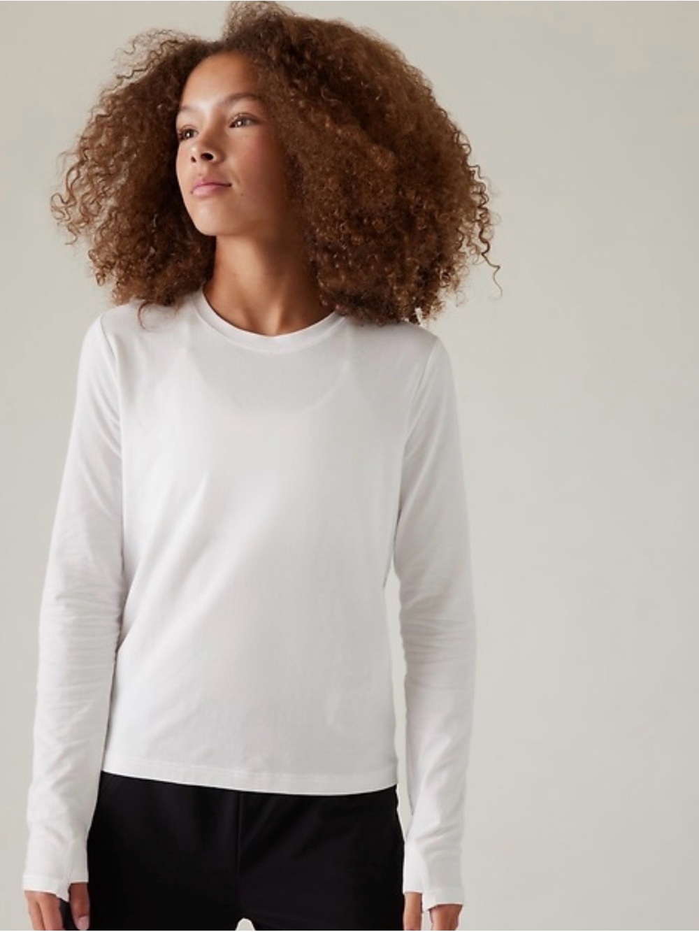 New Athleta Girl Size 7 White  Twist Around Haute Top Long Sleeve Pima Cotton